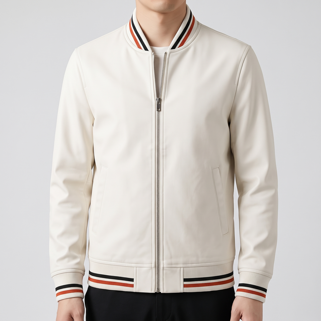 Men's Cotton Bomber Jacket for Layering with Ribbed Collar 2