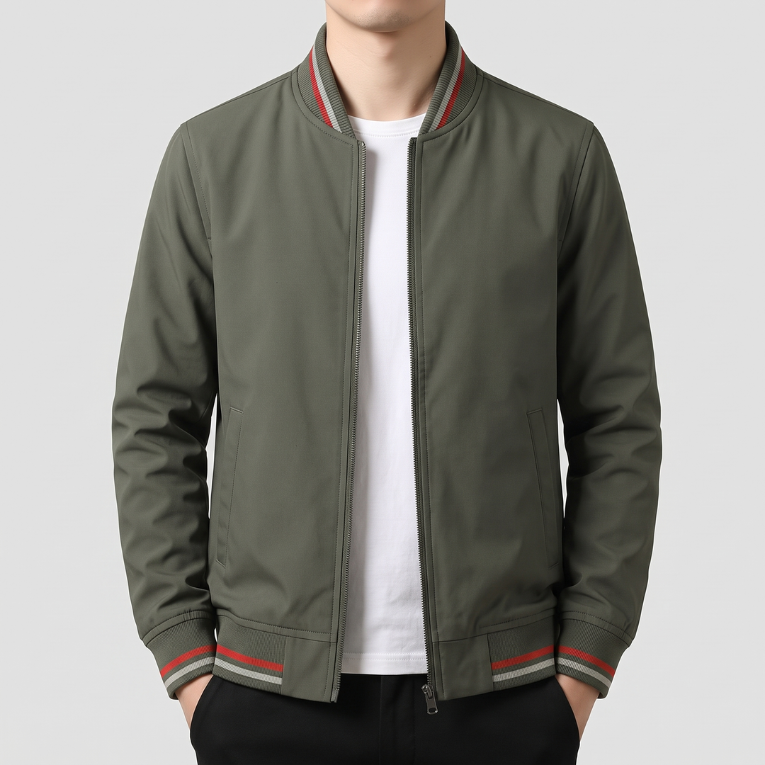 Men's Cotton Bomber Jacket for Layering with Ribbed Collar 3