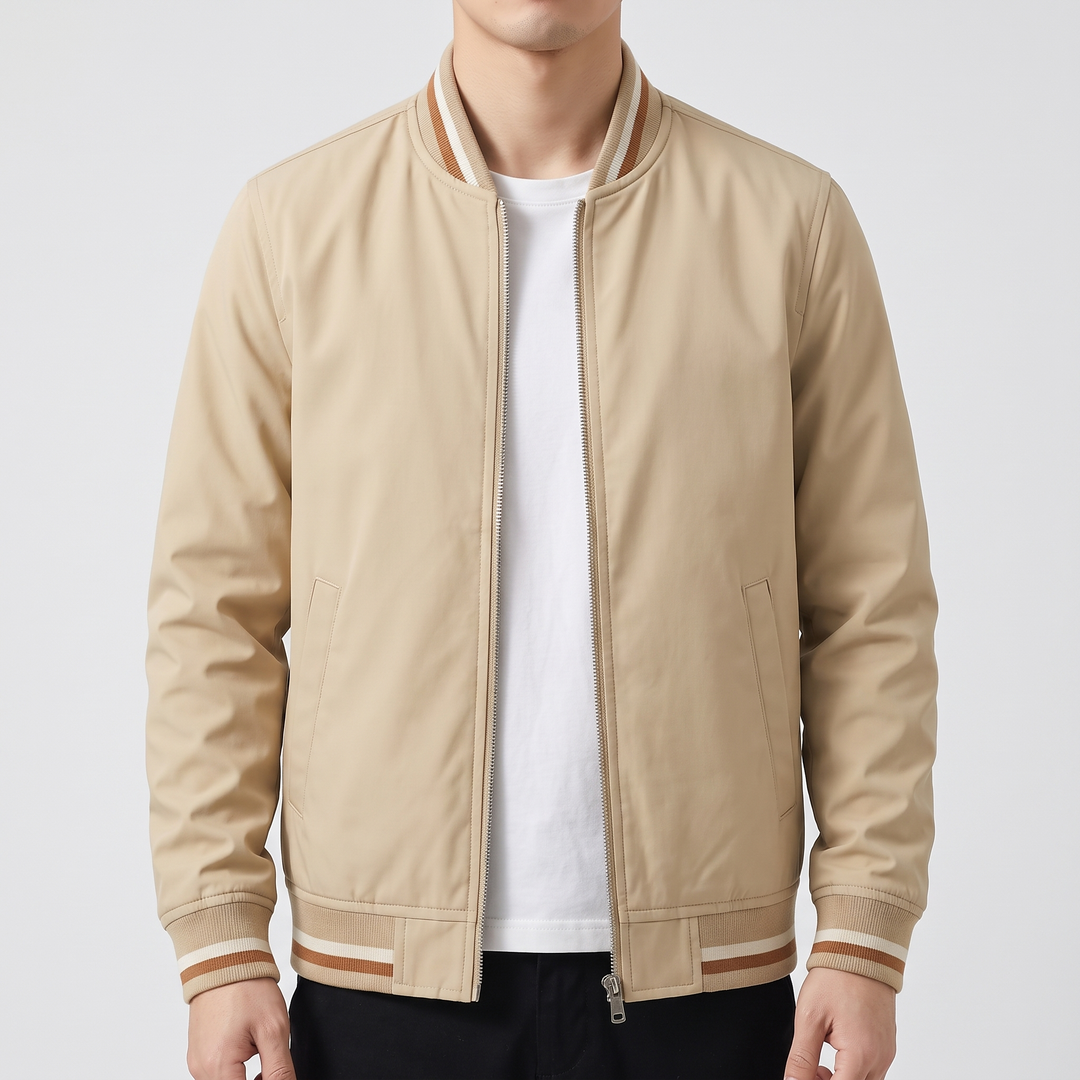 Men's Cotton Bomber Jacket for Layering with Ribbed Collar 4