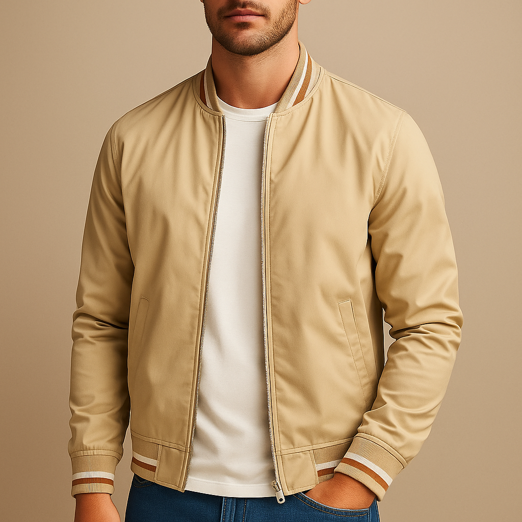 Men's Cotton Bomber Jacket for Layering with Ribbed Collar 6