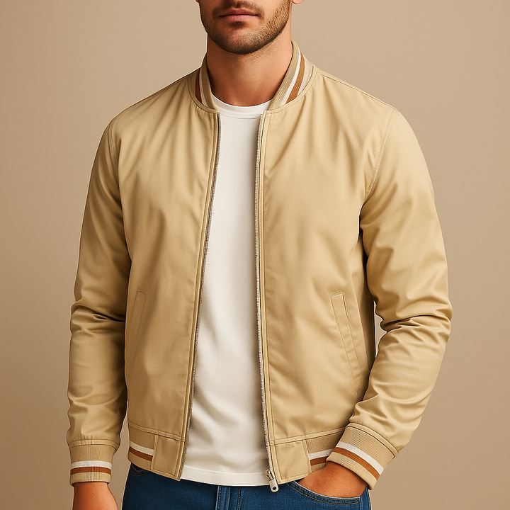 Men's Cotton Bomber Jacket for Layering with Ribbed Collar 6
