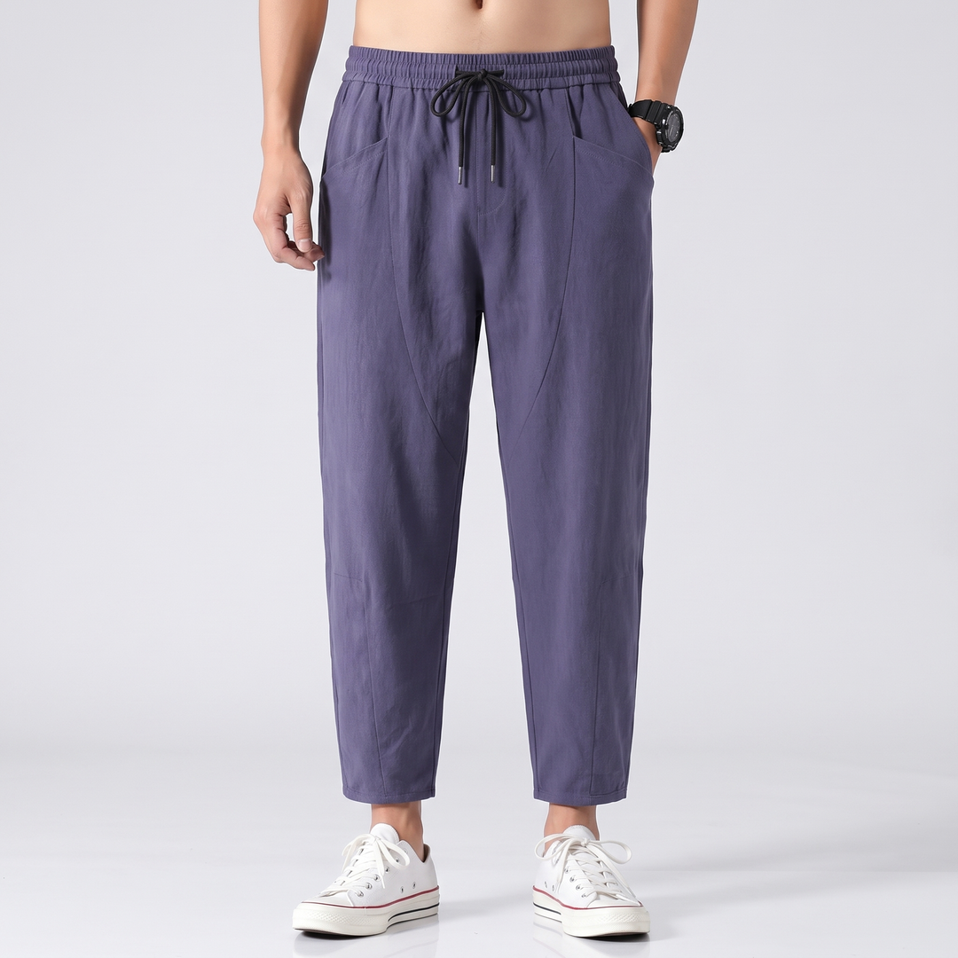 Men's Cropped Cotton Pants for Everyday with Drawstring 7