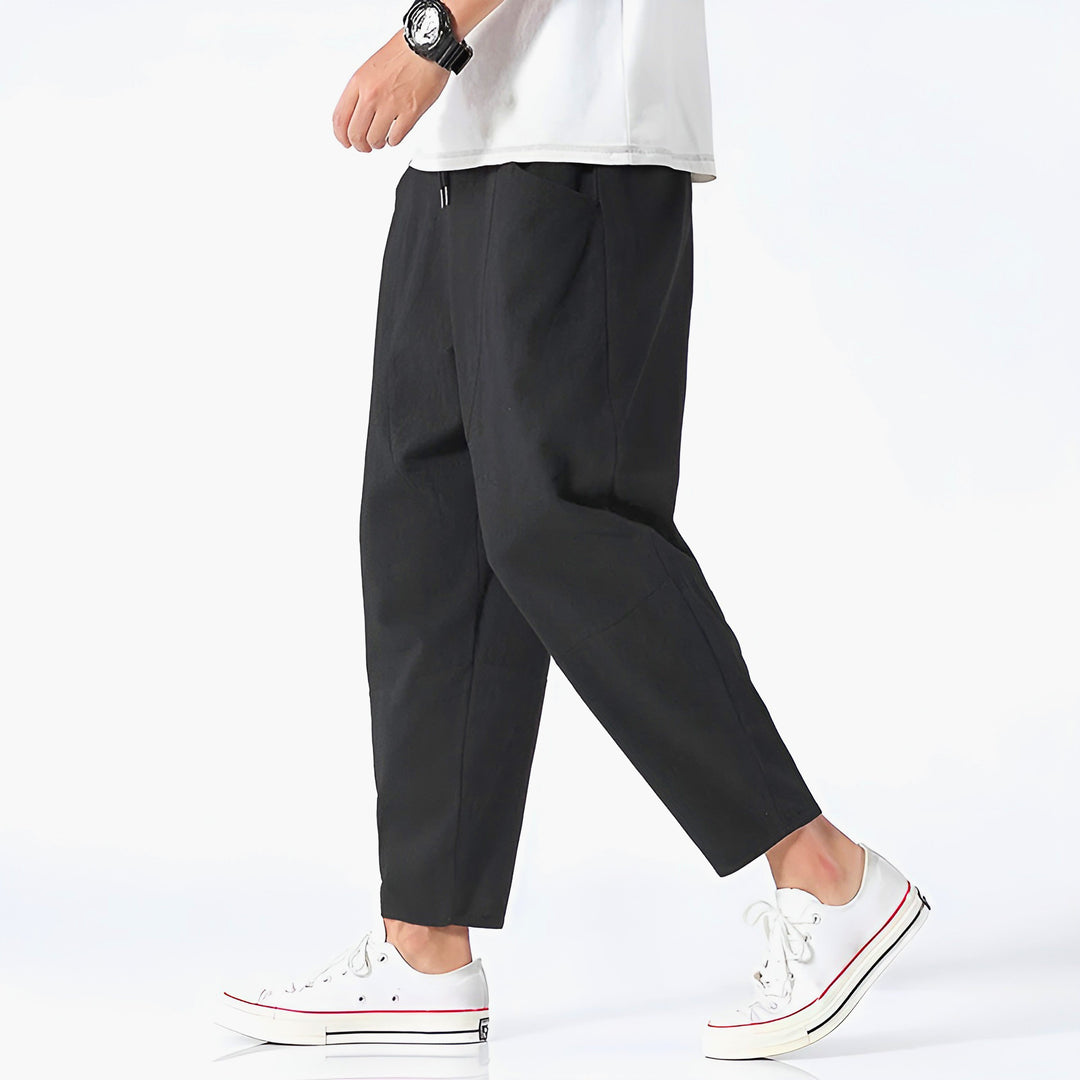 Men's Cropped Pants Lightweight Cotton Adjustable Drawstring Waist Urban Style 1