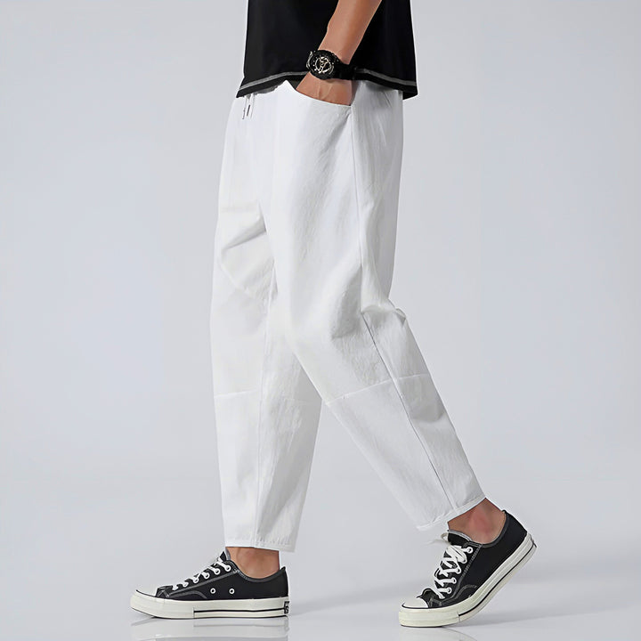 Men's Cropped Pants Lightweight Cotton Adjustable Drawstring Waist Urban Style 2
