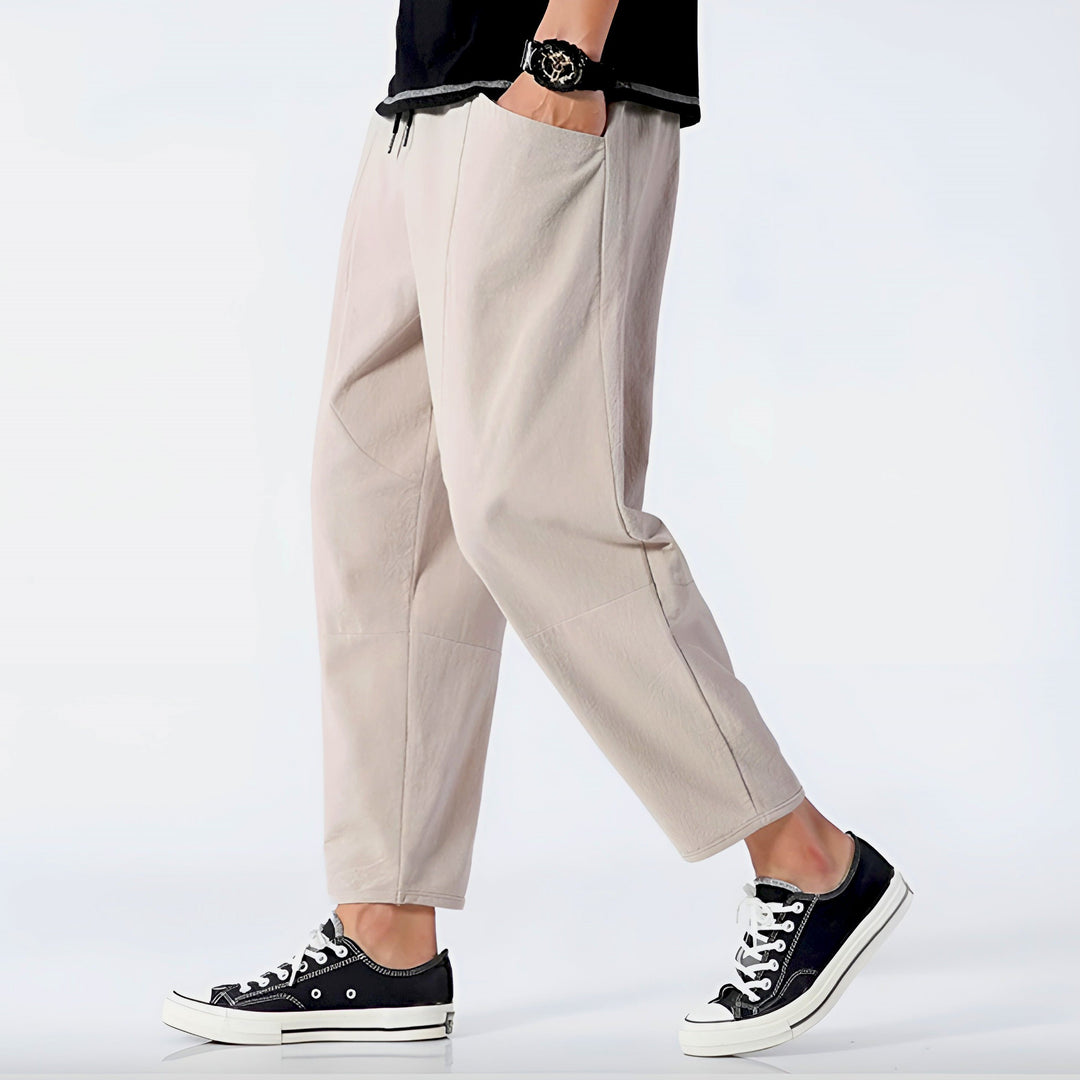 Men's Cropped Pants Lightweight Cotton Adjustable Drawstring Waist Urban Style 3