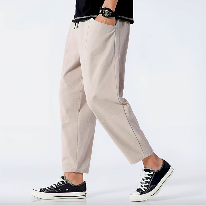 Men's Cropped Pants Lightweight Cotton Adjustable Drawstring Waist Urban Style 3