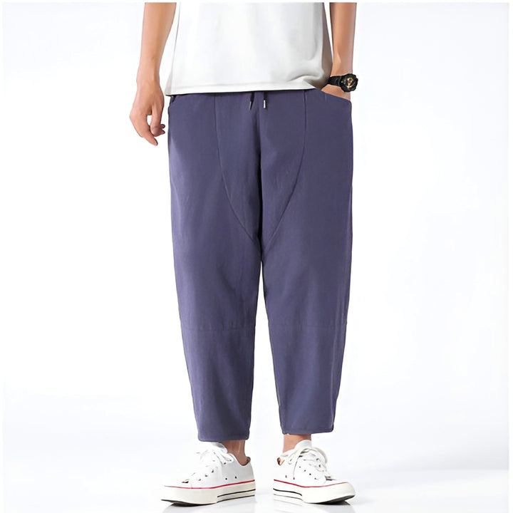 Men's Cropped Pants Lightweight Cotton Adjustable Drawstring Waist Urban Style 4