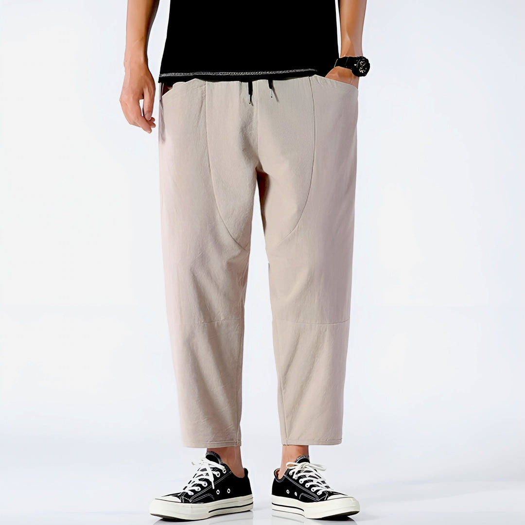 Men's Cropped Pants Lightweight Cotton Adjustable Drawstring Waist Urban Style 6