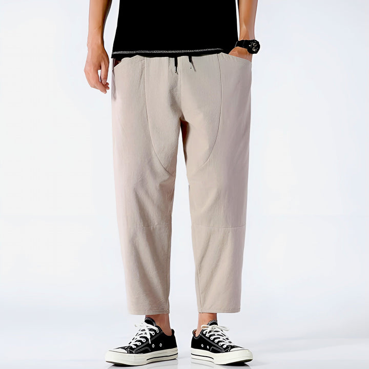 Men's Cropped Pants Lightweight Cotton Adjustable Drawstring Waist Urban Style 6