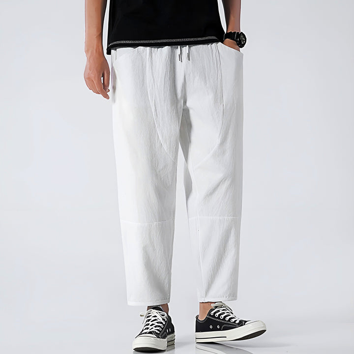 Men's Cropped Pants Lightweight Cotton Adjustable Drawstring Waist Urban Style 7
