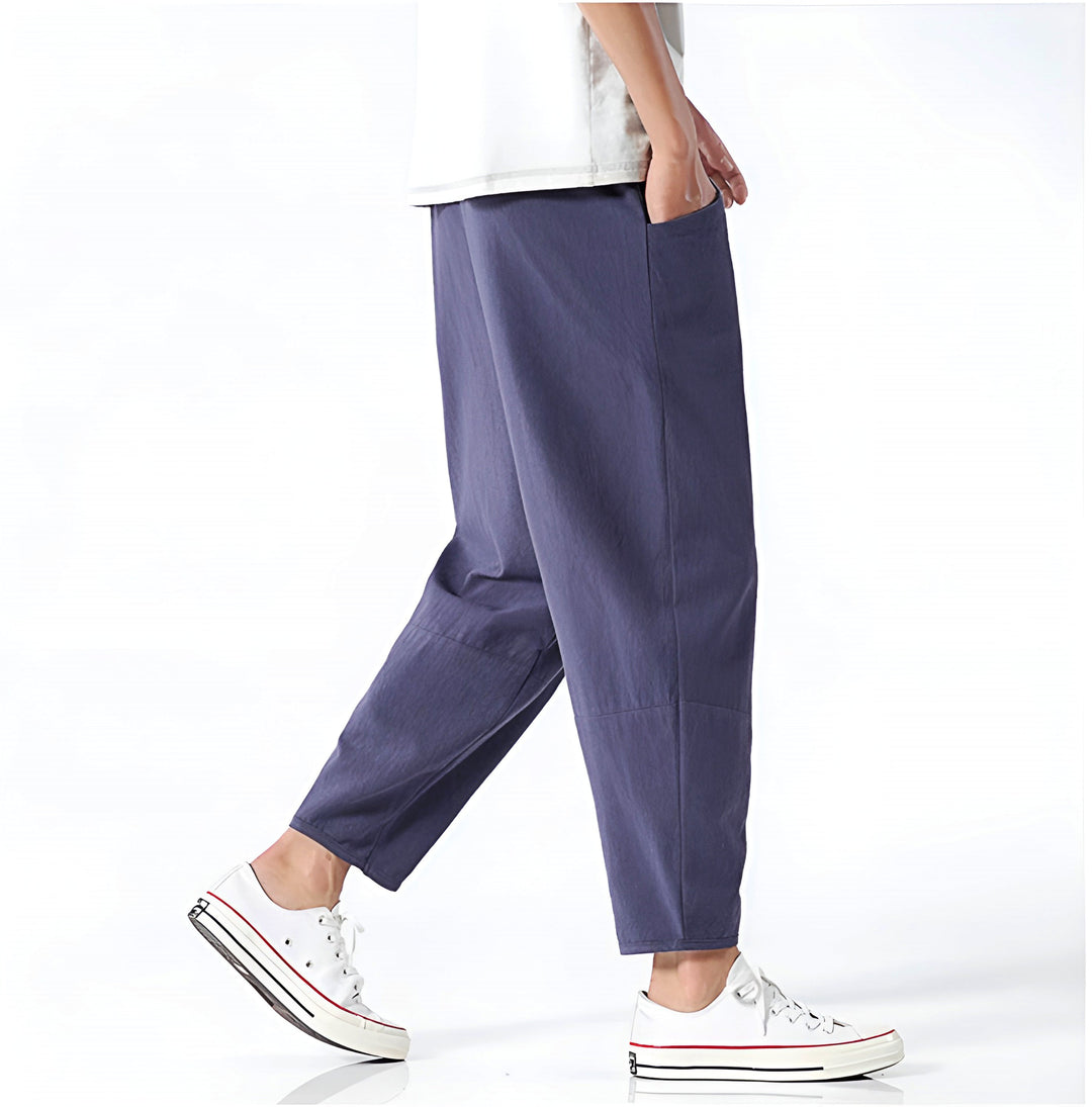 Men's Cropped Pants Lightweight Cotton Adjustable Drawstring Waist Urban Style 8