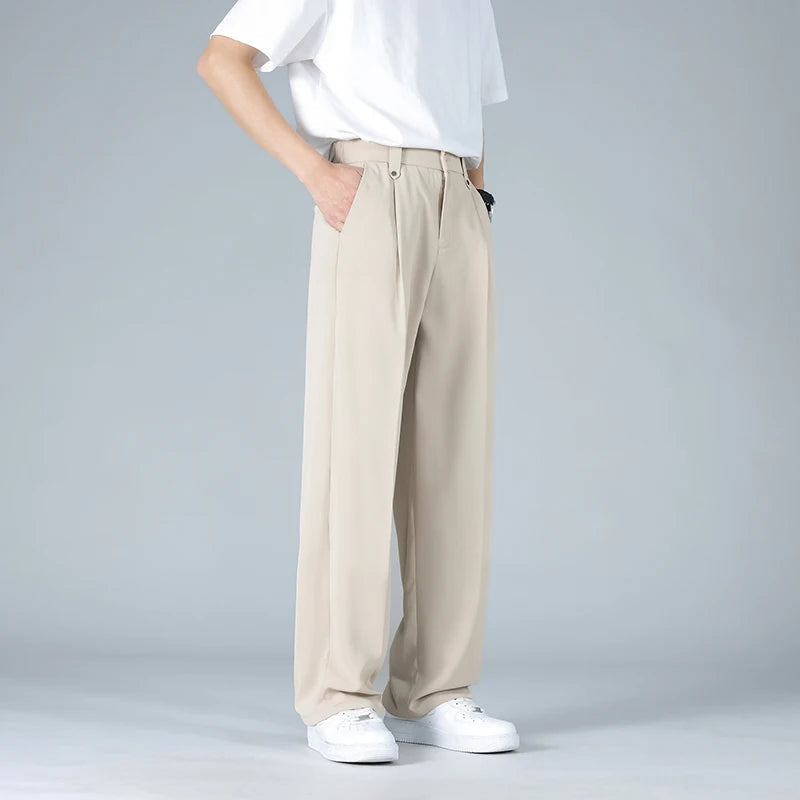 Men's Dress Trousers Soft Breathable Fabric Relaxed Fit Pleated Front Gray 1