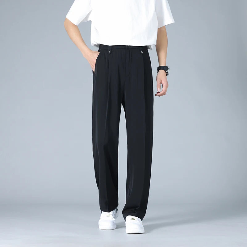 Men's Dress Trousers Soft Breathable Fabric Relaxed Fit Pleated Front Gray 3