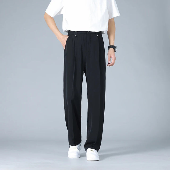 Men's Dress Trousers Soft Breathable Fabric Relaxed Fit Pleated Front Gray 3