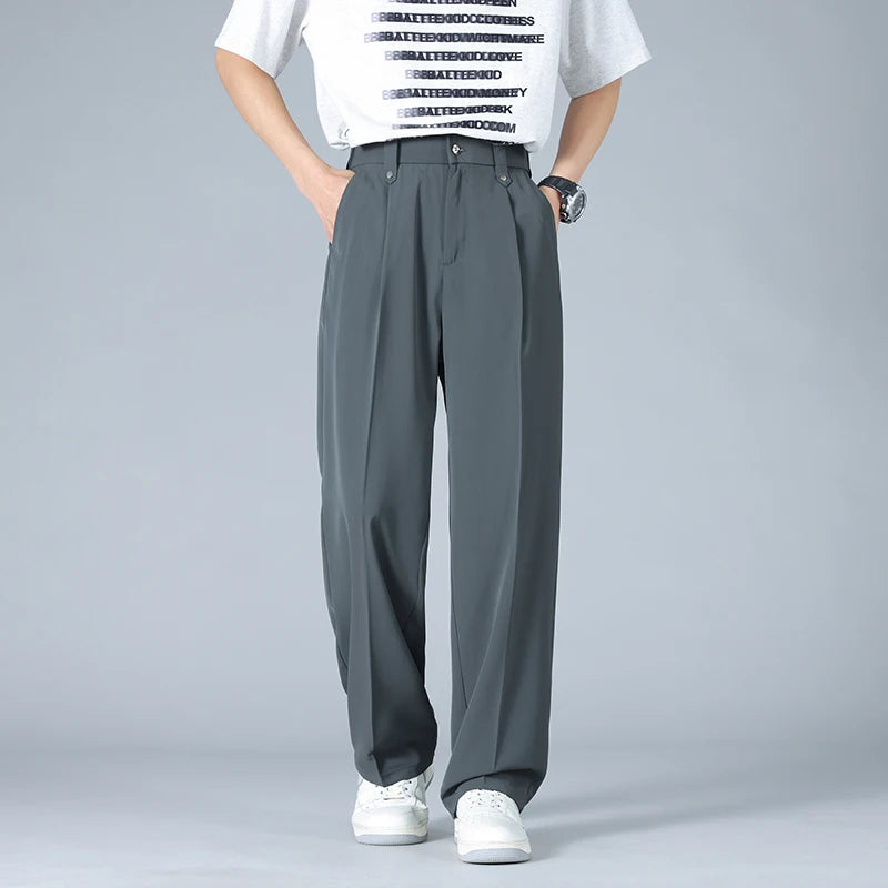 Men's Dress Trousers Soft Breathable Fabric Relaxed Fit Pleated Front Gray 5