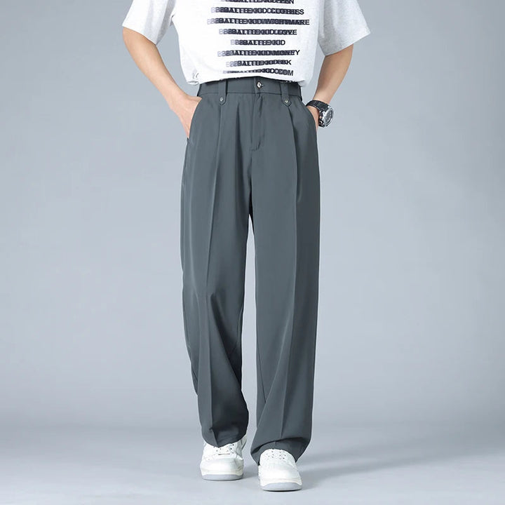 Men's Dress Trousers Soft Breathable Fabric Relaxed Fit Pleated Front Gray 5