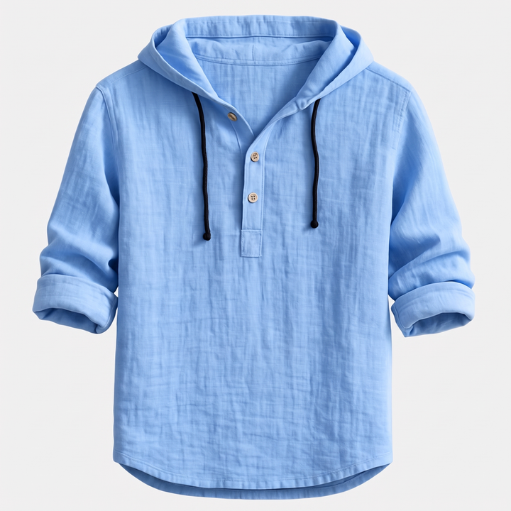 Men's Hooded Linen Shirt for Summer with Drawstring Hood 0