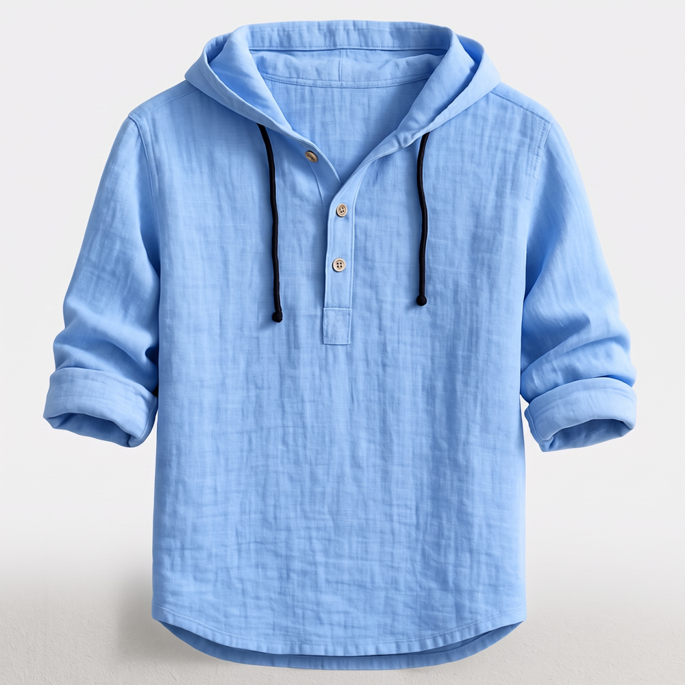 Men's Hooded Linen Shirt for Summer with Drawstring Hood 1