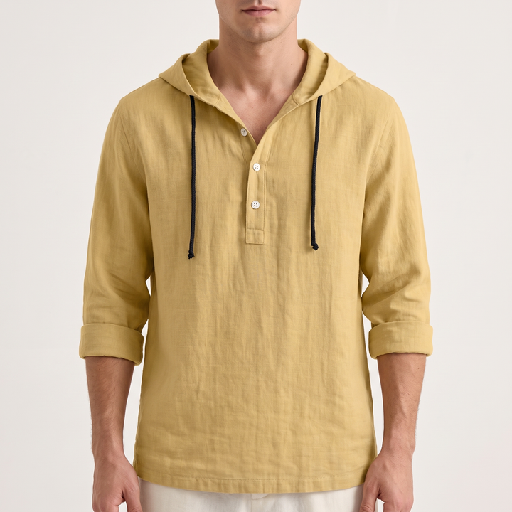 Men's Hooded Linen Shirt for Summer with Drawstring Hood 2