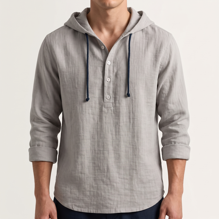 Men's Hooded Linen Shirt for Summer with Drawstring Hood 3