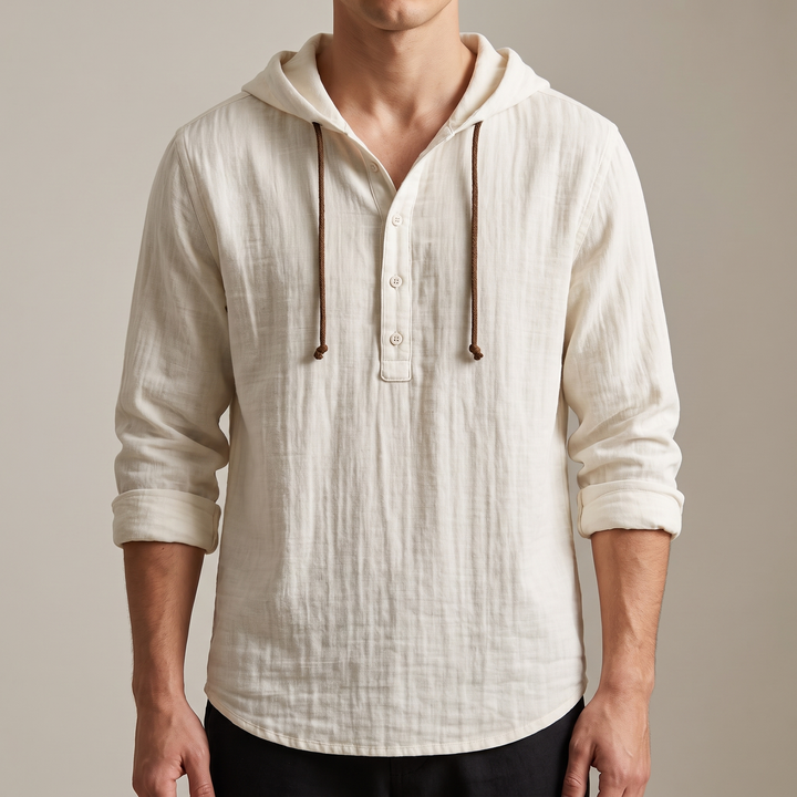 Men's Hooded Linen Shirt for Summer with Drawstring Hood 4