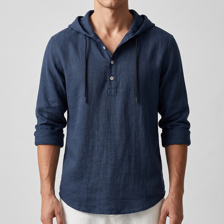 Men's Hooded Linen Shirt for Summer with Drawstring Hood 5