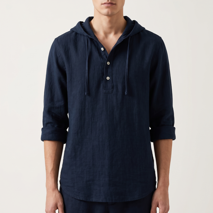 Men's Hooded Linen Shirt for Summer with Drawstring Hood 6