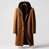 Men's Hooded Wool Blend Overcoat for Commutes with Full Zip