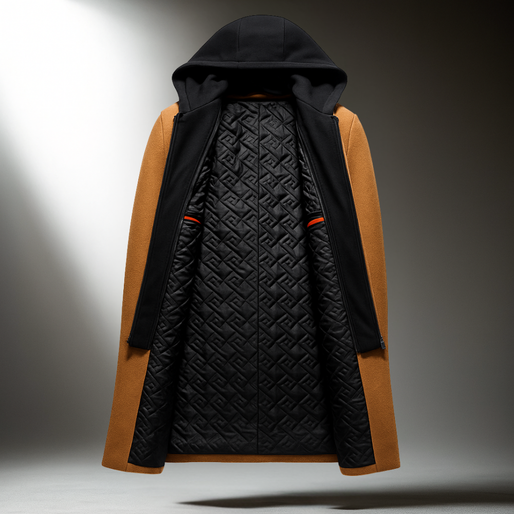 Men's Hooded Wool Blend Overcoat for Commutes with Full Zip 3