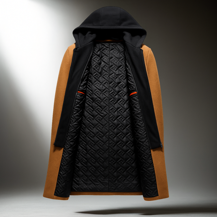 Men's Hooded Wool Blend Overcoat for Commutes with Full Zip 3