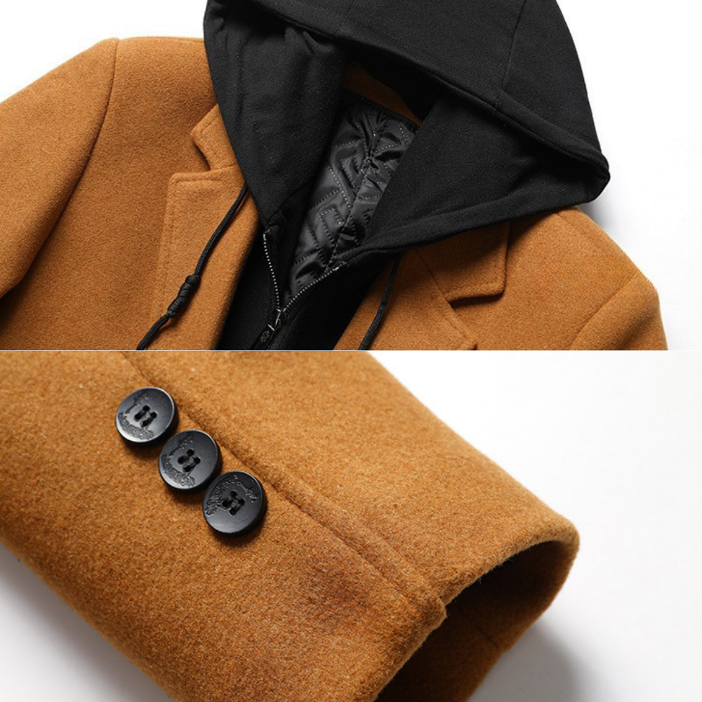 Men's Hooded Wool Blend Overcoat for Commutes with Full Zip 4