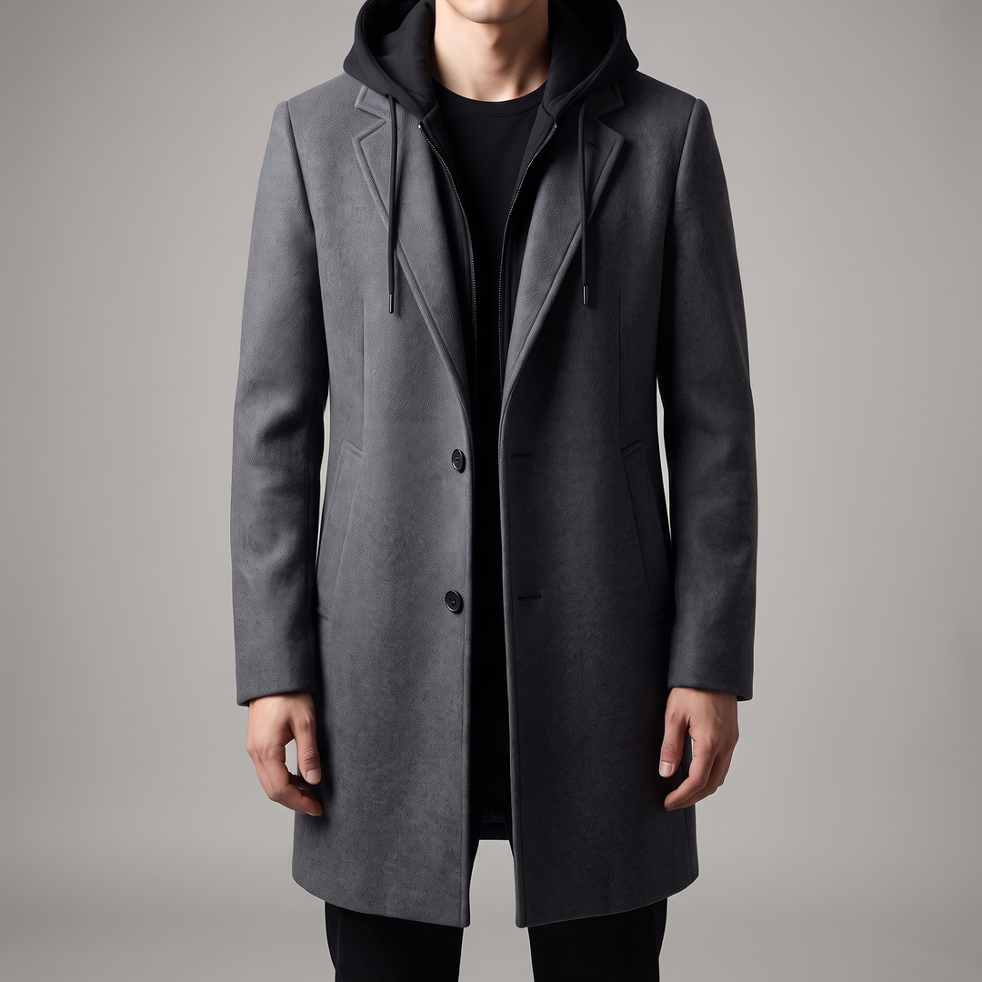 Men's Hooded Wool Blend Overcoat for Commutes with Full Zip 6