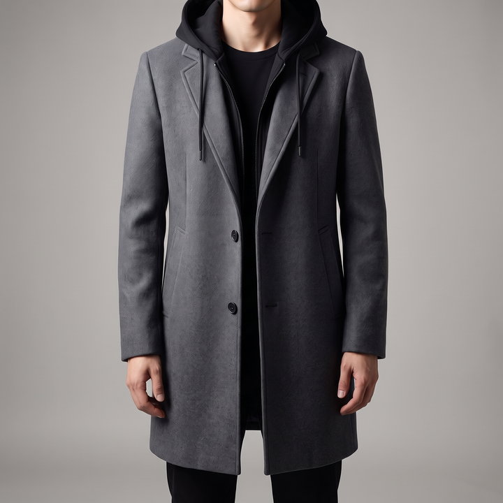 Men's Hooded Wool Blend Overcoat for Commutes with Full Zip 6