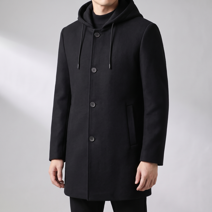 Men's Hooded Wool Blend Overcoat for Commutes with Full Zip 7