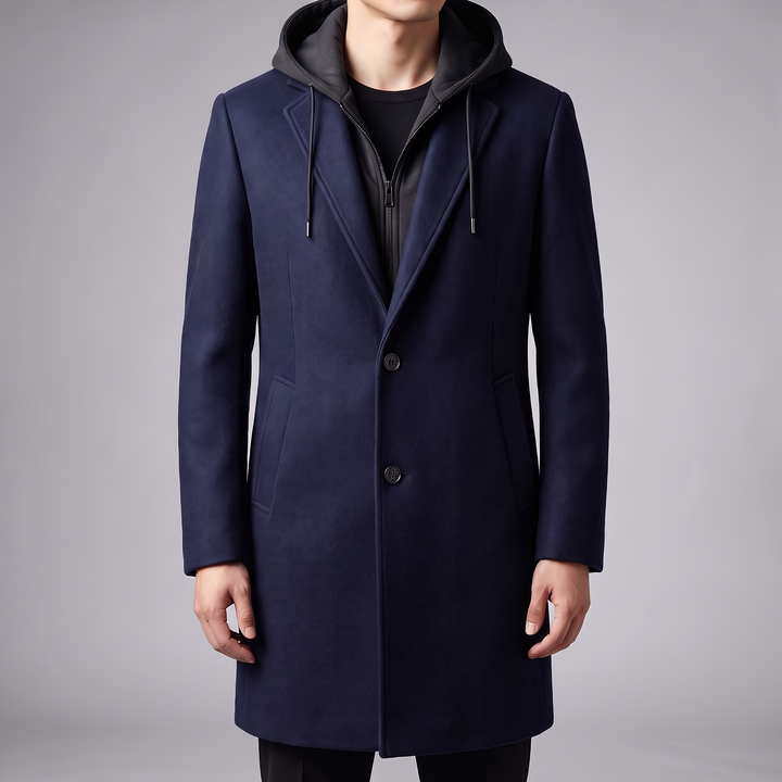 Men's Hooded Wool Blend Overcoat for Commutes with Full Zip 8