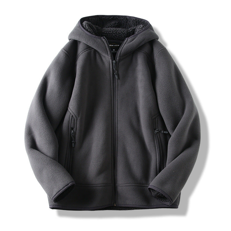 Men's Hoodie Fleece Plush Lining Snug Hood Zippered Pockets Black 0