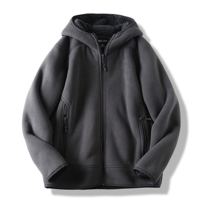 Men's Hoodie Fleece Plush Lining Snug Hood Zippered Pockets Black 0