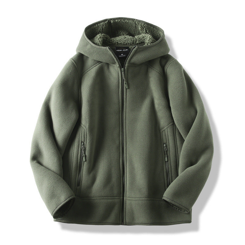 Men's Hoodie Fleece Plush Lining Snug Hood Zippered Pockets Black 1