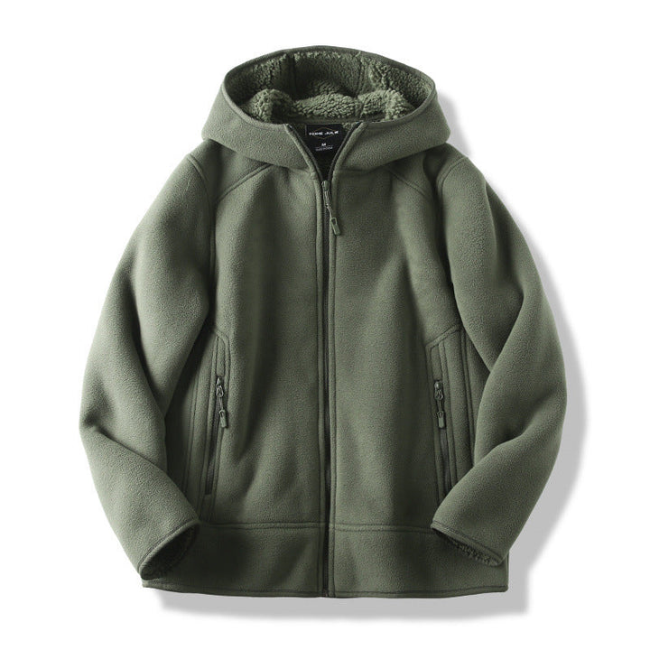 Men's Hoodie Fleece Plush Lining Snug Hood Zippered Pockets Black 1