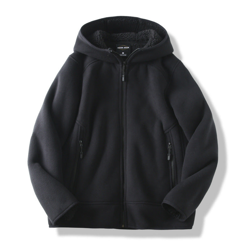 Men's Hoodie Fleece Plush Lining Snug Hood Zippered Pockets Black 3