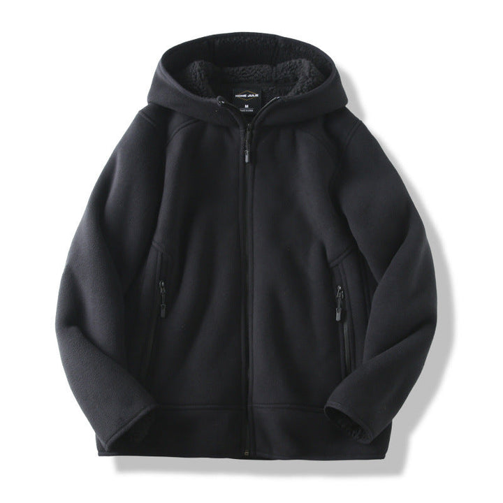 Men's Hoodie Fleece Plush Lining Snug Hood Zippered Pockets Black 3