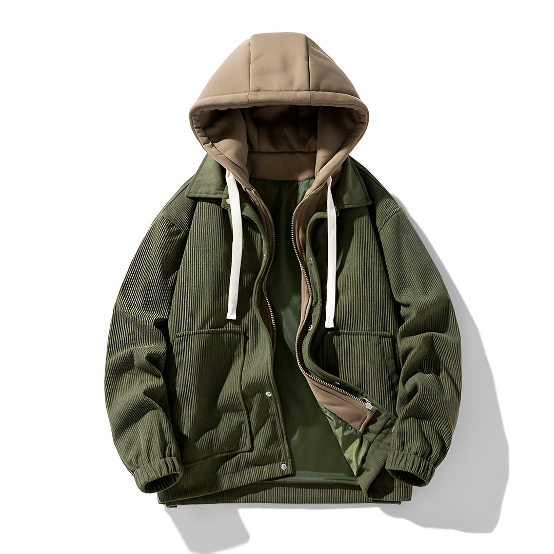 Men's Jacket Corduroy Hooded Double-Layer Closure Elasticated Cuffs Brown 0