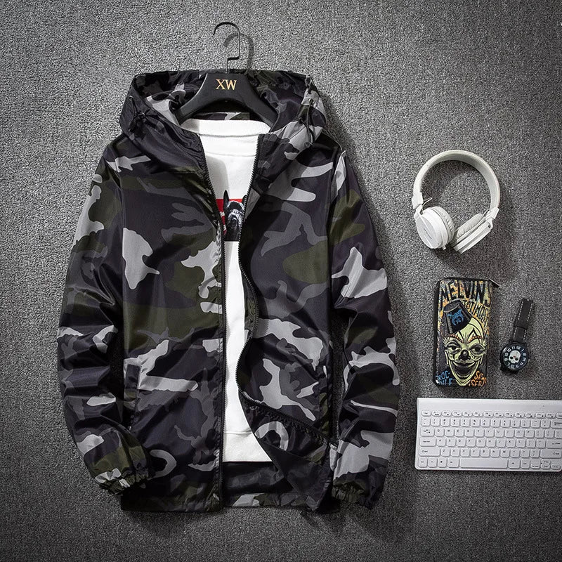 Men's Jacket Lightweight Camo Hooded Full-Zip Long Sleeve 0