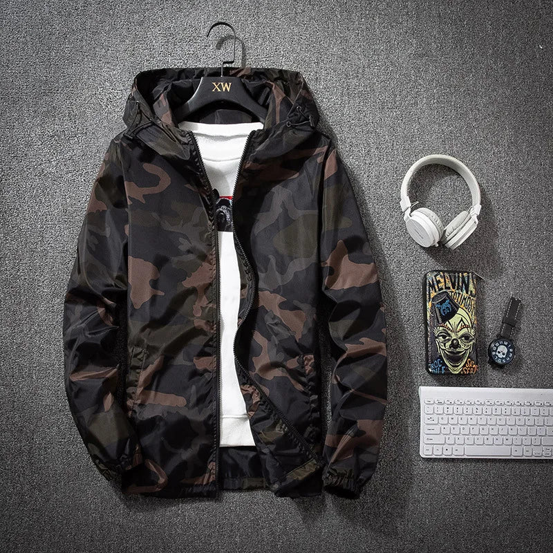 Men's Jacket Lightweight Camo Hooded Full-Zip Long Sleeve 1