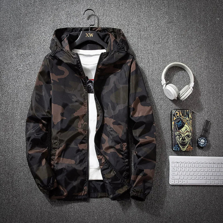 Men's Jacket Lightweight Camo Hooded Full-Zip Long Sleeve 1