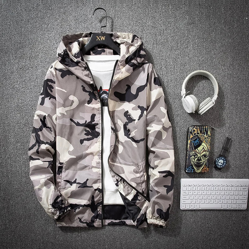 Men's Jacket Lightweight Camo Hooded Full-Zip Long Sleeve 2