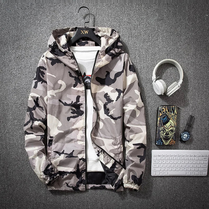 Men's Jacket Lightweight Camo Hooded Full-Zip Long Sleeve 2