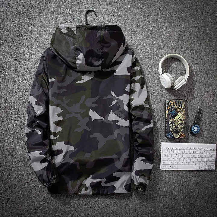 Men's Jacket Lightweight Camo Hooded Full-Zip Long Sleeve 3