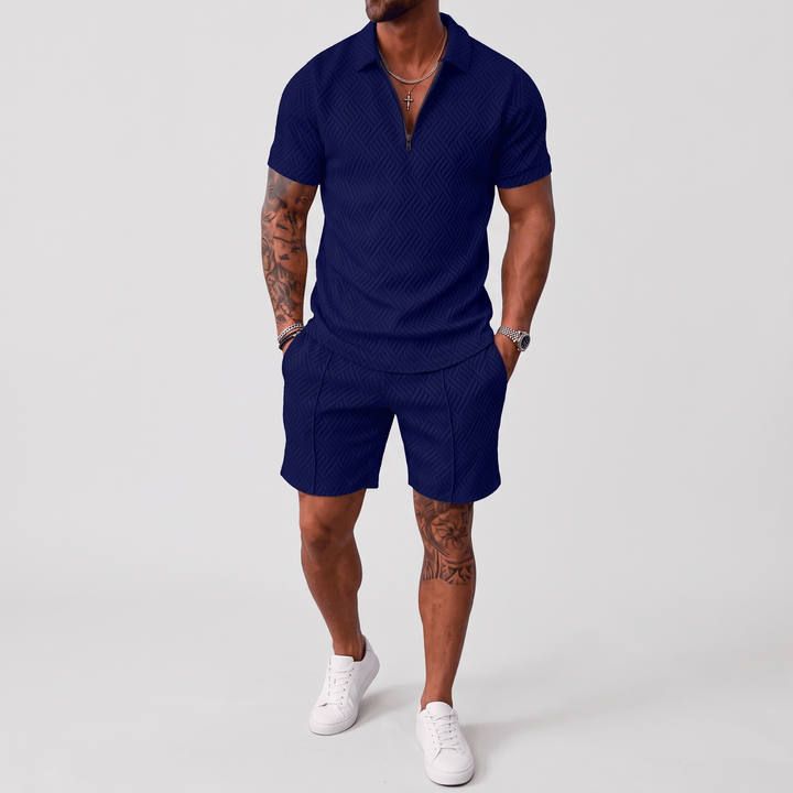 Men's Jacquard Polo Set for Holidays with Quarter Zip 1