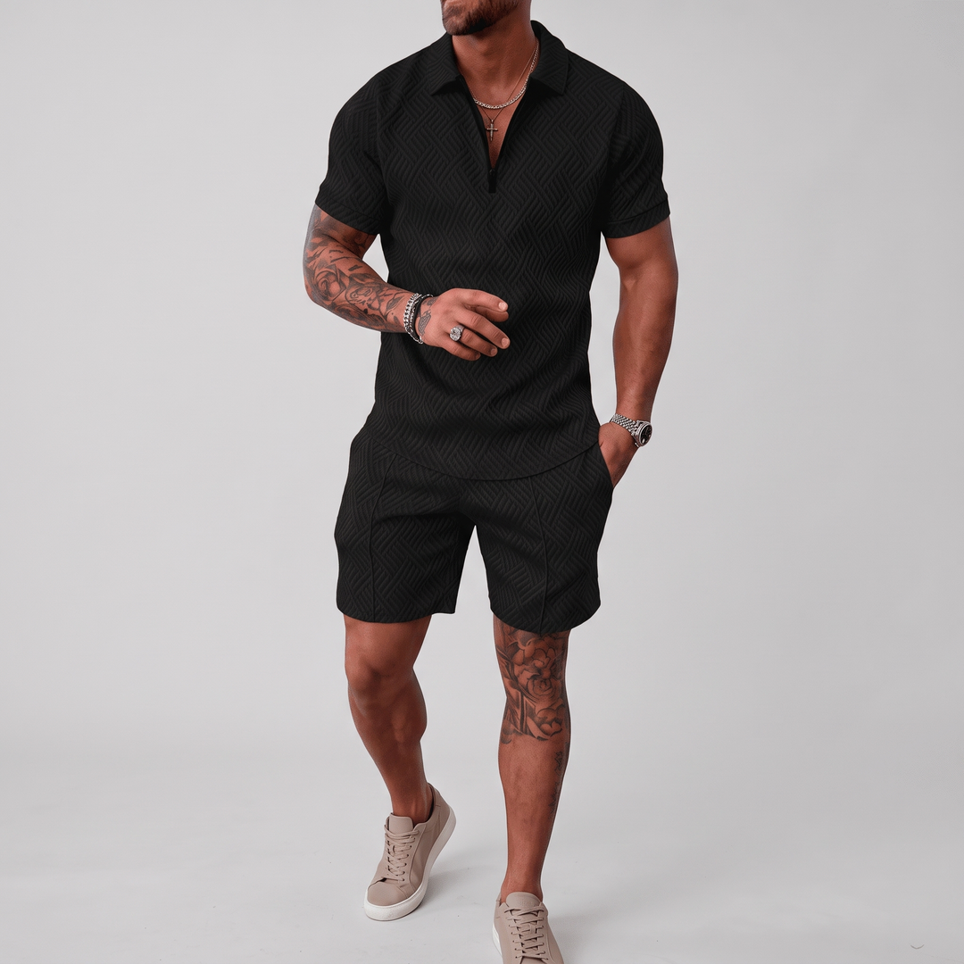 Men's Jacquard Polo Set for Holidays with Quarter Zip 2